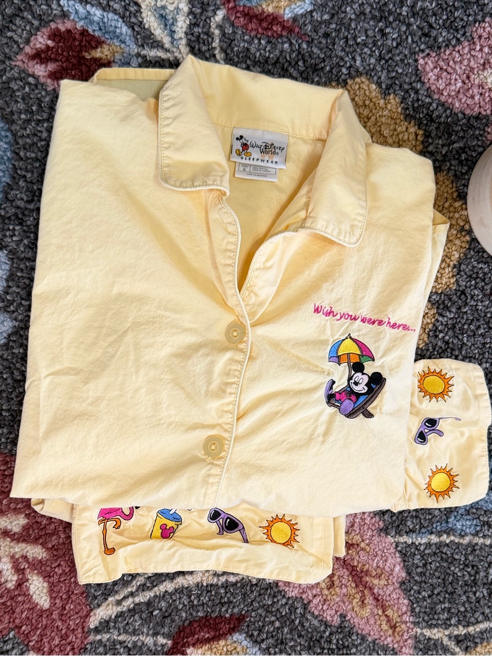 VTG 90s Disney World Mickey Mouse Embroidered Pajamas Set Women Small Cotton - Picture 13 of 16